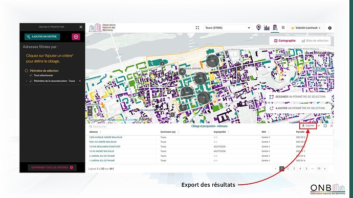 Résultats et export