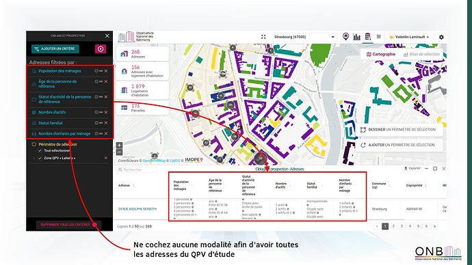 Configuration et résultats de la sélection avec les attributs EMMA
